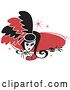 Vector Clip Art of Retro Pretty Showgirl in Red and Black Feathers, Holding out Her Arm in Front of a Red Circle by Andy Nortnik