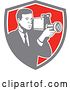Vector Clip Art of Retro Professional Cameraman Filming in a Gray White and Red Shield by Patrimonio