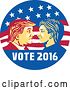 Vector Clip Art of Retro Profile Portrait of Donald Trump and Hillary Clinton Facing off in an American Flag Circle with Text by Patrimonio