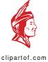 Vector Clip Art of Retro Profiled Native American Indian Lady Woodcut in Red by Patrimonio
