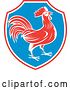 Vector Clip Art of Retro Profiled Woodcut Rooster in a Red White and Blue Shield by Patrimonio