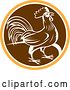 Vector Clip Art of Retro Profiled Woodcut Rooster in an Orange White and Brown Circle by Patrimonio