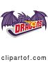 Vector Clip Art of Retro Purple Fire Breathing Dragon and a Ball over Text and Hockey Stick by Patrimonio