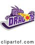 Vector Clip Art of Retro Purple Fire Breathing Dragon over Text, a Puck and Hockey Stick by Patrimonio