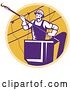 Vector Clip Art of Retro Purple Lineman Working on Power Cables by Patrimonio