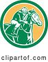 Vector Clip Art of Retro Racing Jockey in a Green White and Yellow Circle by Patrimonio