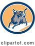 Vector Clip Art of Retro Raging Bull Charging in a Gray Blue White and Orange Circle by Patrimonio