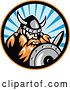 Vector Clip Art of Retro Raider Barbarian Viking Warrior with a Shield and Sword in a Ray Circle by Patrimonio
