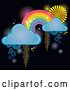 Vector Clip Art of Retro Rainbow with Clouds and Pixel Trails on Black by Amanda Kate