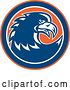 Vector Clip Art of Retro Raptor or Eagle in an Orange Blue and White Circle by Patrimonio