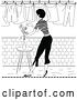 Vector Clip Art of Retro Rear View of a Lady Hanging Laundry out to Dry by Pauloribau