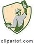 Vector Clip Art of Retro Rear View of a Male Plasterer Working in a Green White and Beige Shield by Patrimonio