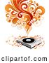 Vector Clip Art of Retro Record Player with Vines, Red and Orange Waves of Sound and Circles by OnFocusMedia