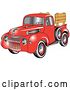 Vector Clip Art of Retro Red 1945 Ford Pickup Truck with a Spacfe Tire on the Side And, Chrome Accents, Red Wall Tires and Wooden Panels Along the Truck Bed by Andy Nortnik