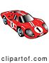 Vector Clip Art of Retro Red 1967 Ford Mark IV GT40 Racing Car with White Stripes and the Number 1 by Andy Nortnik