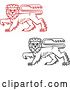Vector Clip Art of Retro Red and Black Walking Heraldic Lions by Vector Tradition SM