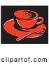 Vector Clip Art of Retro Red Coffee Cup on a Saucer with a Spoon over Black, with a White Border by Patrimonio
