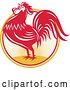 Vector Clip Art of Retro Red Crowing Rooster over a Sunrise Circle by Patrimonio