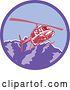 Vector Clip Art of Retro Red Helicopter Flying over the Alps Mountains in a Purple Circle by Patrimonio