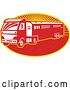 Vector Clip Art of Retro Red Horse Transport Lorry Truck with a Trailer over Rays by Patrimonio