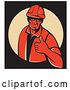 Vector Clip Art of Retro Red Male Construction Worker Holding a Thumb up in a Tan Circle on Black, with a White Border by Patrimonio