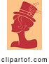 Vector Clip Art of Retro Red Silhouetted Burlesque Lady Wearing a Hat over Tan by BNP Design Studio