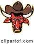 Vector Clip Art of Retro Red Texas Longhorn Bull Wearing a Cowboy Hat and Nose Ring by Patrimonio