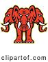 Vector Clip Art of Retro Red Three Headed Elephant with a Yellow Outline by Patrimonio