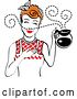 Vector Clip Art of Retro Redhead Waitress or Housewife Smelling the Aroma of Fresh Hot Coffee in a Pot 2 by Andy Nortnik