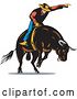 Vector Clip Art of Retro Rodeo Cowboy on a Bucking Bull 3 by Patrimonio