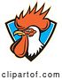 Vector Clip Art of Retro Rooster Head Emerging from a Blue Shield Crest by Patrimonio