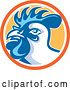 Vector Clip Art of Retro Rooster in an Orange White and Yellow Circle by Patrimonio