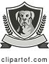 Vector Clip Art of Retro Rottweiler Head in a Shield with Laurel Branches over a Blank Banner by Patrimonio