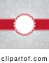 Vector Clip Art of Retro Round Christmas Frame and Red Ribbon over Gray Snowflakes by KJ Pargeter