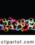 Vector Clip Art of Retro Row of Pink, Blue, Yellow, Red, Green and White Circles Crossing over a Black Background by KJ Pargeter