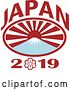 Vector Clip Art of Retro Rugby Ball Oval with Mount Fuji, Japanese Rising Sun and 2019 Text by Patrimonio