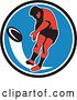 Vector Clip Art of Retro Rugby Union Player Kicking a Ball in a Black White and Blue Circle by Patrimonio
