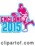 Vector Clip Art of Retro Rugby Union Player Passing a Ball, and White Pink and Blue England 2015 Text by Patrimonio