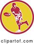 Vector Clip Art of Retro Rugby Union Player Passing a Ball in a Pink White and Yellow by Patrimonio