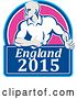 Vector Clip Art of Retro Rugby Union Player with Ball in a Pink and Blue England 2015 Shield by Patrimonio