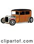 Vector Clip Art of Retro Rust Brown Rat Rod Car with a Black Roof, Red Accents and Chrome Wheels by Andy Nortnik