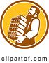 Vector Clip Art of Retro Saint Jerome Carrying a Stack of Books in a Brown White and Yellow Circle by Patrimonio