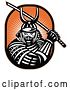 Vector Clip Art of Retro Samurai Warrior with a Katana Sword on Orange by Patrimonio