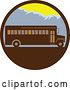 Vector Clip Art of Retro School Bus Against Mountains in a Circle by Patrimonio