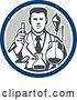 Vector Clip Art of Retro Scientist Working with Lab Equipment in a Circle by Patrimonio