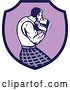 Vector Clip Art of Retro Scotsman Athlete Wearing a Kilt, Playing a Highland Weight Throwing Game in a Purple Shield by Patrimonio