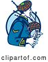 Vector Clip Art of Retro Scotsman Playing Bagpipes over a Blue Circle by Patrimonio