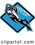Vector Clip Art of Retro Scuba Diver Swimming over a Blue Diamond by Patrimonio