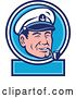 Vector Clip Art of Retro Sea Captain Smoking a Pipe in a Blue and White Label by Patrimonio