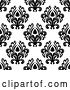 Vector Clip Art of Retro Seamless Background Pattern of Black Floral Damask on White by Vector Tradition SM